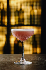 Delicious alcoholic cocktails on the bar counter