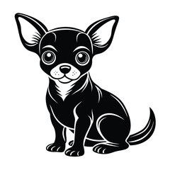 Vector illustration black silhouette of a dog. Dog breeds linocut