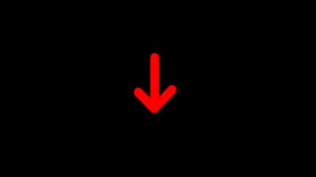 Down arrow moving or bouncing slide to down arrow animation. animated directional arrow, abstract moving arrow pointing to downwards on black background .  Animated down Arrow signal animation. 