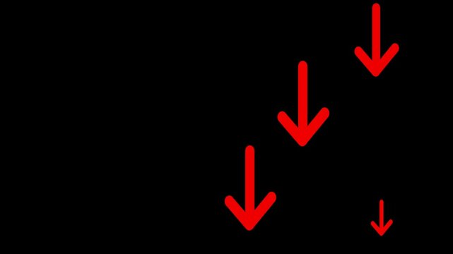 Down arrow moving or bouncing slide to down arrow animation. animated directional arrow, abstract moving arrow pointing to downwards on black background .  Animated down Arrow signal animation. 
