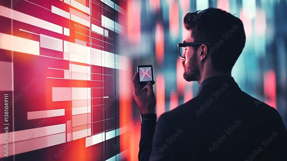 Poster project manager reviews augmented reality gantt chart for scheduling generative ai