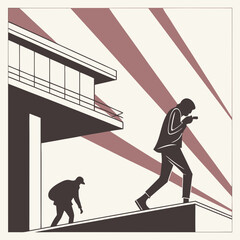 Brutalist style vector minimalistic basic figures, Retro futuristic graphic elements of geometrical shapes rave composition, Modern monochrome print artwork