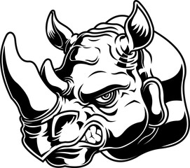Black And White Rhino Head Mascot