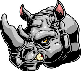 Angry Rhino Head Mascot  - Hand Drawn
Illustration Isolated On Transparent Background