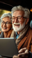 Senior Couple Enjoying Technology Together on Laptop, Happy Lifestyle Connection