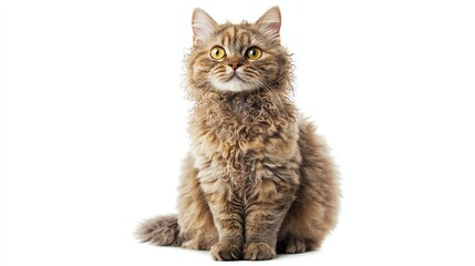 Fototapeta premium Fluffy cat with bright eyes, sitting gracefully.