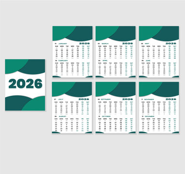 Monthly calendar template for 2026 year. Wall calendar in a biggest style. Week Starts on Thursday . Planner for 2026 year. Wall calendar layout. 