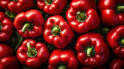 Vibrant Fresh Red Bell Peppers Abundant Harvest Healthy Vegetable Background