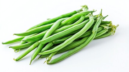 Fototapeta premium Fresh green beans on white background.