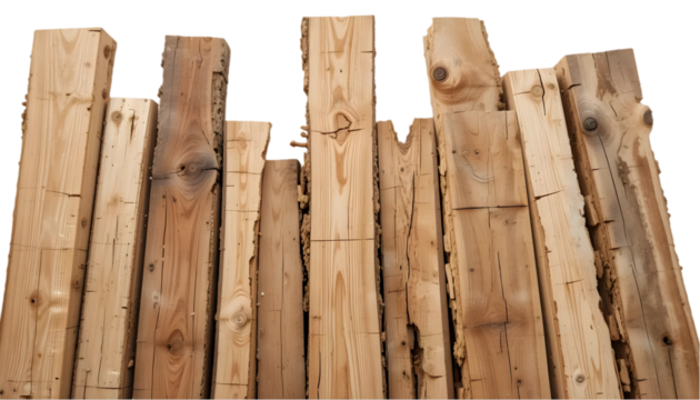 Sawn Wood Slabs and Wooden Planks – Natural Timber Pieces Isolated on Transparent Background for Carpentry, DIY, and Construction Projects