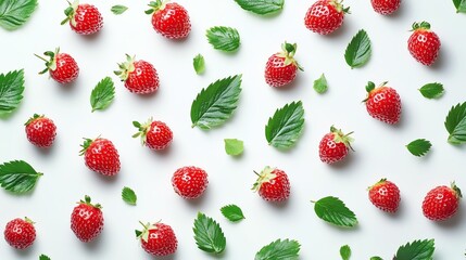Fresh strawberries with vibrant green leaves.