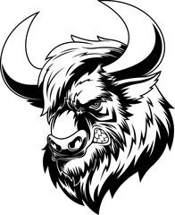 Angry Bison Mascot Black And White Style