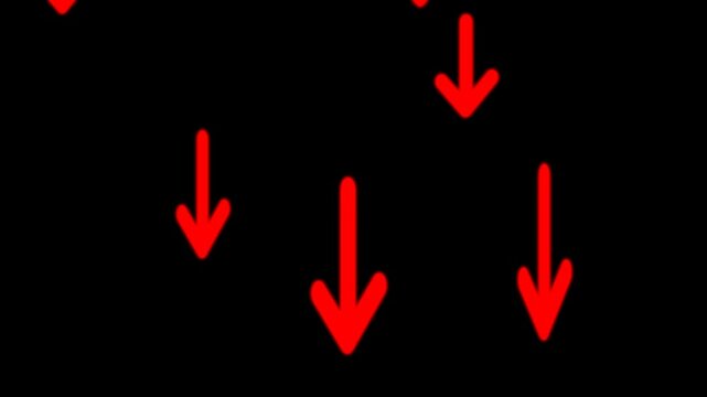 Down arrow moving or bouncing slide to down arrow animation. animated directional arrow, abstract moving arrow pointing to downwards on black background .  Animated down Arrow signal animation. 