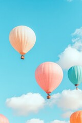 Fototapeta premium vast sky filled with colorful balloons and majestic airships drifting gracefully creating dreamy atmosphere