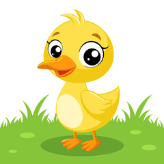 Fototapeta premium Adorable Yellow Duckling Standing on Grass