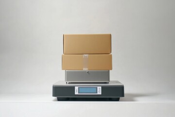Stack of cardboard boxes on a digital scale
