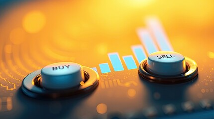 The buy and sell buttons over a stock market chart