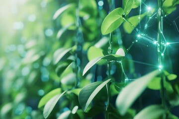 Obraz premium Exploring lush greenery with glowing elements in a vibrant setting