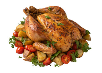 roasted chicken with vegetables on transparent background