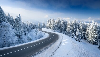 winter wonderland a bendy road winding in a frozen landscape