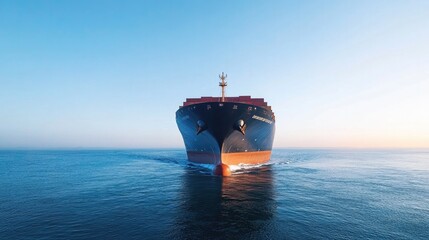 mammoth cargo ship elegantly navigates open ocean under vast expanse of sky emphasizing maritime trade and global commerce