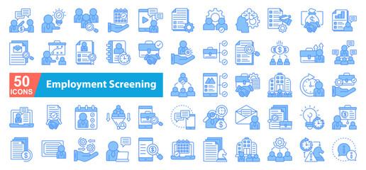 Employment Screening Icon Sheet web vector line style Conversation, Approved, Certificate, Resume, Career, Appointment, Hiring, Approval, Video Conference, Check List, Hiring, Thinking, Contract