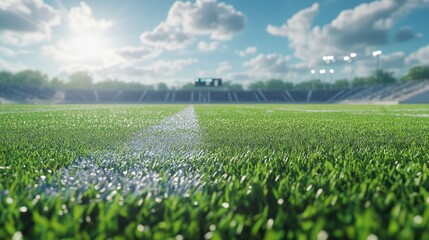 Exciting soccer match at vibrant stadium green field sports photography sunny day low angle view thrilling atmosphere