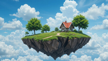 Magical Floating Island Home Under a Sunny Sky