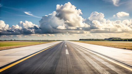 Stunning Airport Runway with Dramatic Clouds: Perfect for Aviation and Travel Enthusiasts