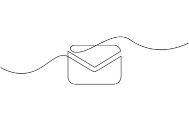 Obraz premium Continuous line drawing of envelope. Vector illustration, Letter, envelope, email icon isolated on white background. Continuous one line drawing.