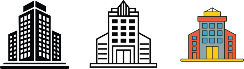 Building Icons Office, Corporate, Commercial, Structure, Skyscraper, Urban, Real Estate, Architectur