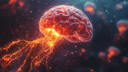 Fototapeta premium Fiery Brain: A Digital Art Exploration of Consciousness