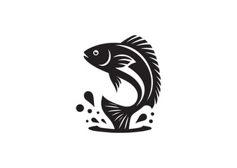 Obraz premium Fish jumping silhouette black Vector white Background