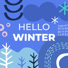 Abstract Winter Theme with Hand Drawn Organic Shape Background