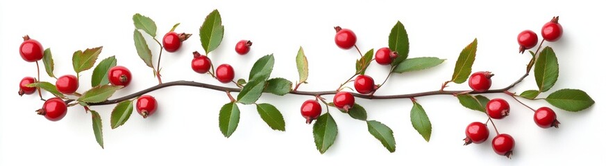 Red Berries and Leaves on Branch