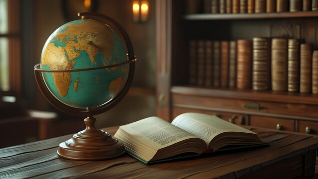globe and books