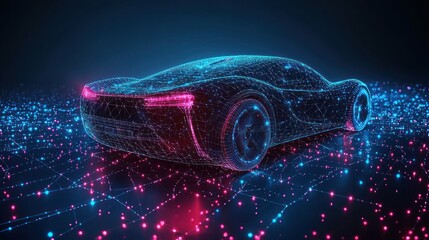 Futuristic Cyberpunk Sports Car: Digital Network Concept