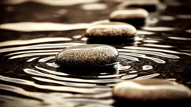 Dark Brown Stones in Tranquil Water Ripples