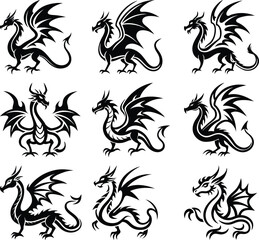 Fototapeta premium Majestic Dragon Silhouette Vector Art