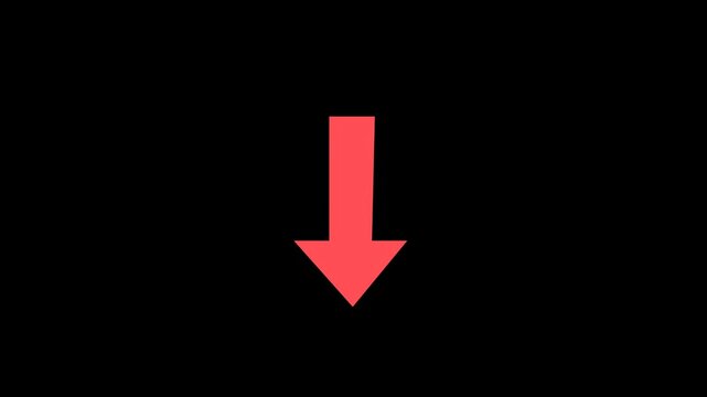 Down arrow moving loop animation. animated bouncing slide to down arrow on black background. directional swipe arrow, abstract moving arrow pointing to downwards . up to down Arrow signal animation.