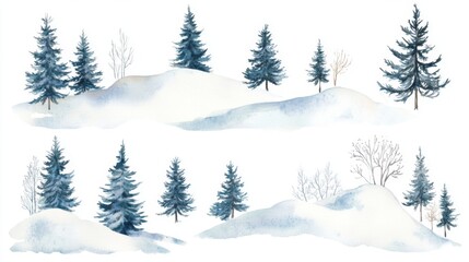 Fototapeta premium Serene winter landscape with snow-covered trees for seasonal decoration and design