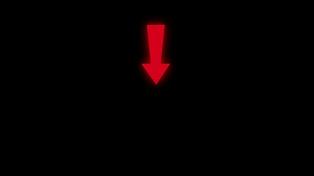 Down arrow moving loop animation. animated bouncing slide to down arrow on black background. directional swipe arrow, abstract moving arrow pointing to downwards . up to down Arrow signal animation.
