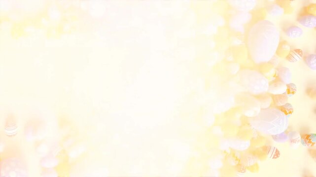 Happy Easter text and green screen chroma key composition for easter design. Elegant Easter eggs on an yellow background. Flat lay, top view, copy space.
