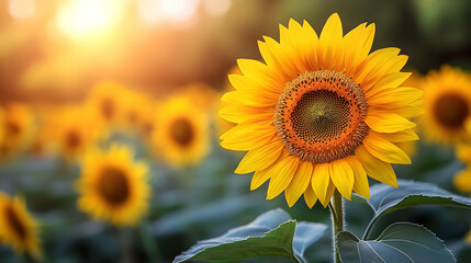 Fototapeta premium Vibrant Yellow Sunflowers in a Summer Field