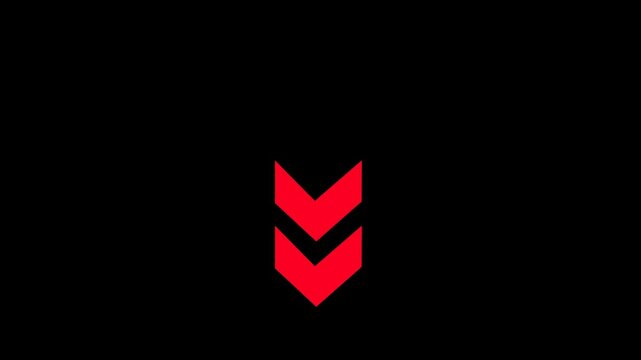 Down arrow moving loop animation. animated bouncing slide to down arrow on black background. directional swipe arrow, abstract moving arrow pointing to downwards . up to down Arrow signal animation.