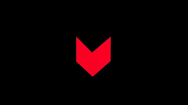 Down arrow moving loop animation. animated bouncing slide to down arrow on black background. directional swipe arrow, abstract moving arrow pointing to downwards . up to down Arrow signal animation.