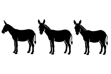 set of Donkey silhouette vector illustration