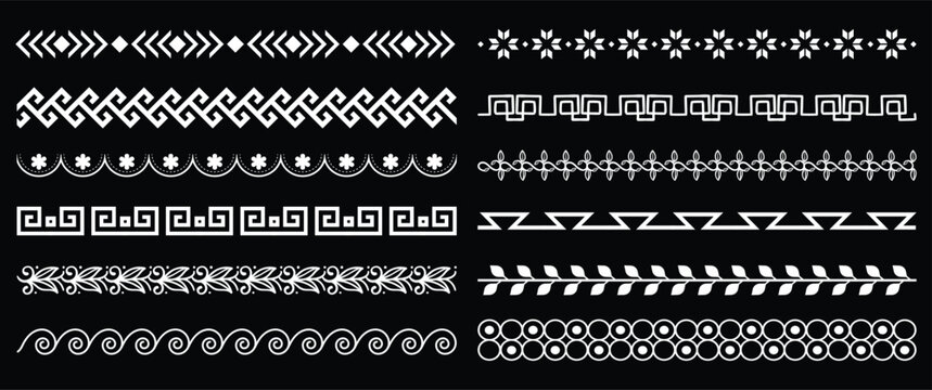 Hand drawn traditional folk motif, ethnic pattern chalkboard set. Peru, mexican, aztec drawn border pattern. Boho, indian decoration, arrow element. Vector illustration.