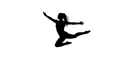Fototapeta premium Silhouette of a dancer leaping joyfully against a white background 