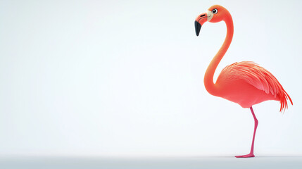 Fototapeta premium Minimal 3D cartoon flamingo with tall legs, vibrant pink feathers, and a subtle personality, perfect for tropical themes.